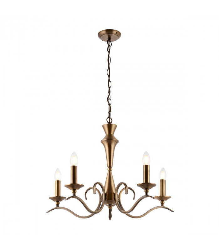Kora 5 Light Multi Arm Ceiling Pendant Candle Antique Brass, E14