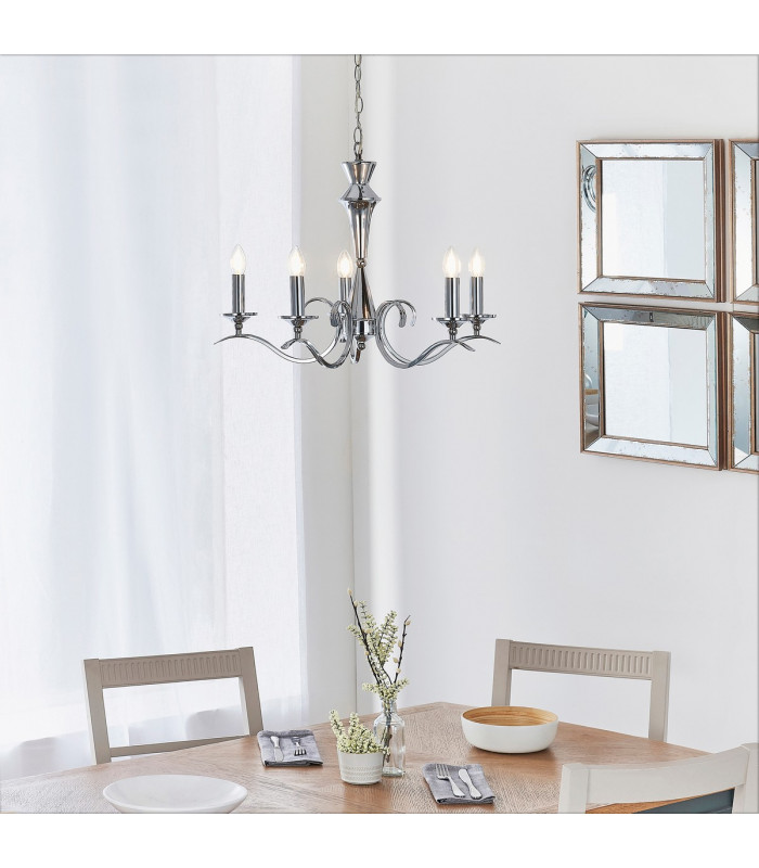 Kora 5 Light Multi Arm Ceiling Pendant Candle Chrome-1