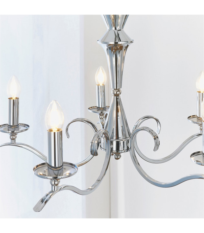 Kora 5 Light Multi Arm Ceiling Pendant Candle Chrome-2