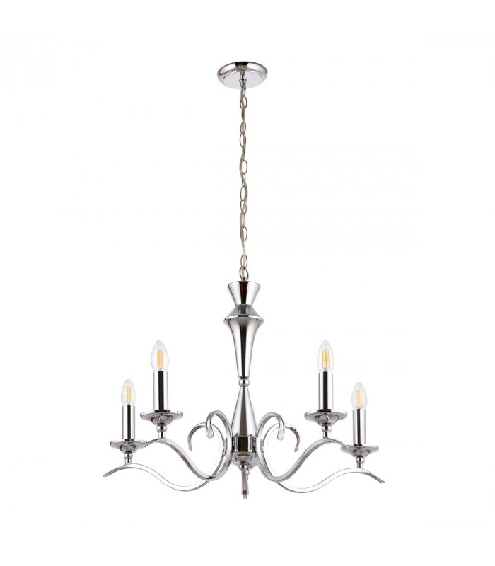 Kora 5 Light Multi Arm Ceiling Pendant Candle Chrome, E14
