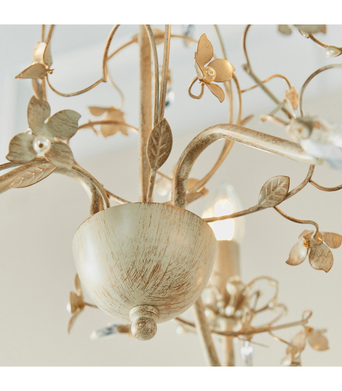 Lullaby 3 Light Multi Arm Ceiling Pendant Flower Design Cream Brushed Gold-6