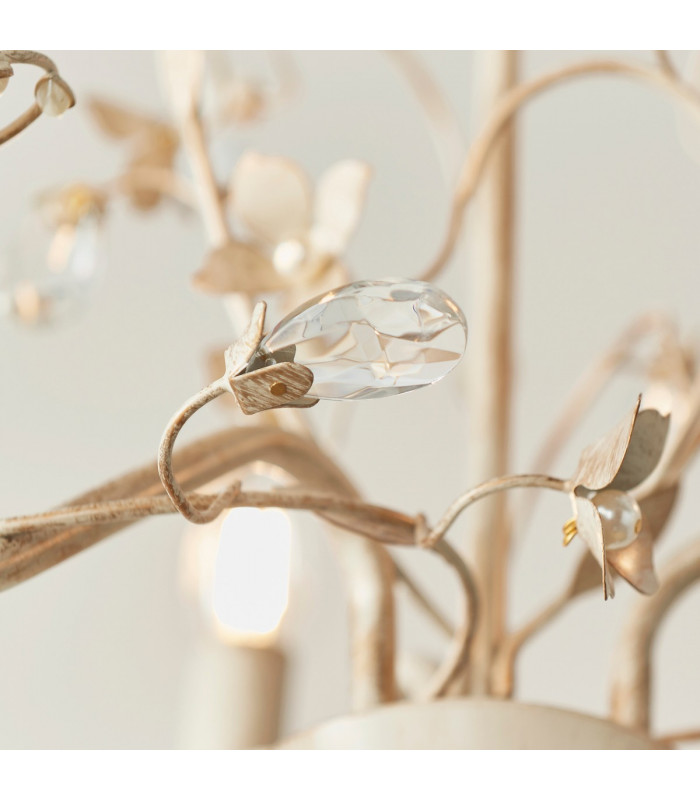 Lullaby 3 Light Multi Arm Ceiling Pendant Flower Design Cream Brushed Gold, Pearl Effect Acrylic, E14