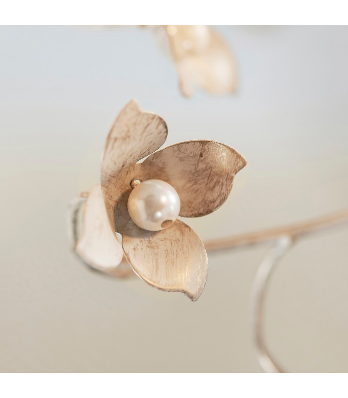 Lullaby 5 Light Multi Arm Ceiling Pendant Flower Design Cream With Brushed Gold, Pearl Effect Acrylic, E14