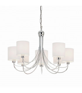 Phantom 7 Light Multi Arm Chandelier Chrome & White Tc Fabric Finish