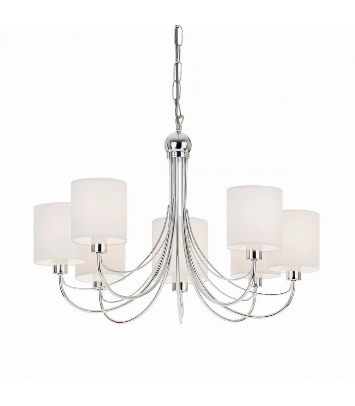 Phantom 7 Light Multi Arm Chandelier Chrome & White Tc Fabric Finish
