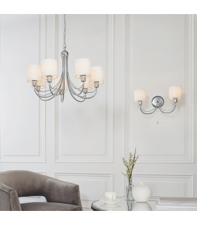Phantom 7 Light Multi Arm Chandelier Chrome & White Tc Fabric Finish-1