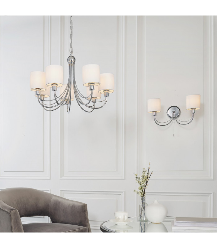 Phantom 7 Light Multi Arm Chandelier Chrome & White Tc Fabric Finish-1