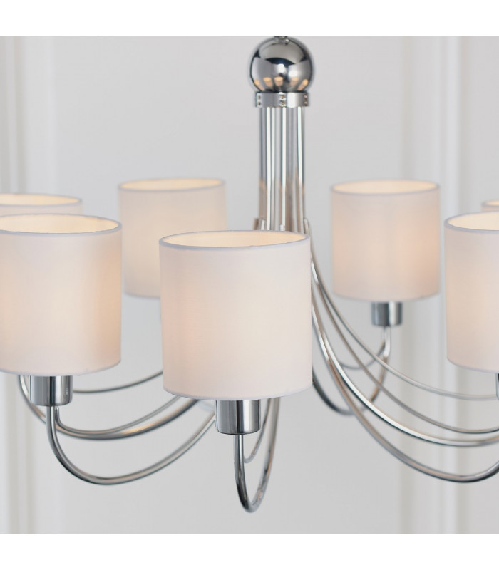 Phantom 7 Light Multi Arm Chandelier Chrome & White Tc Fabric Finish-2