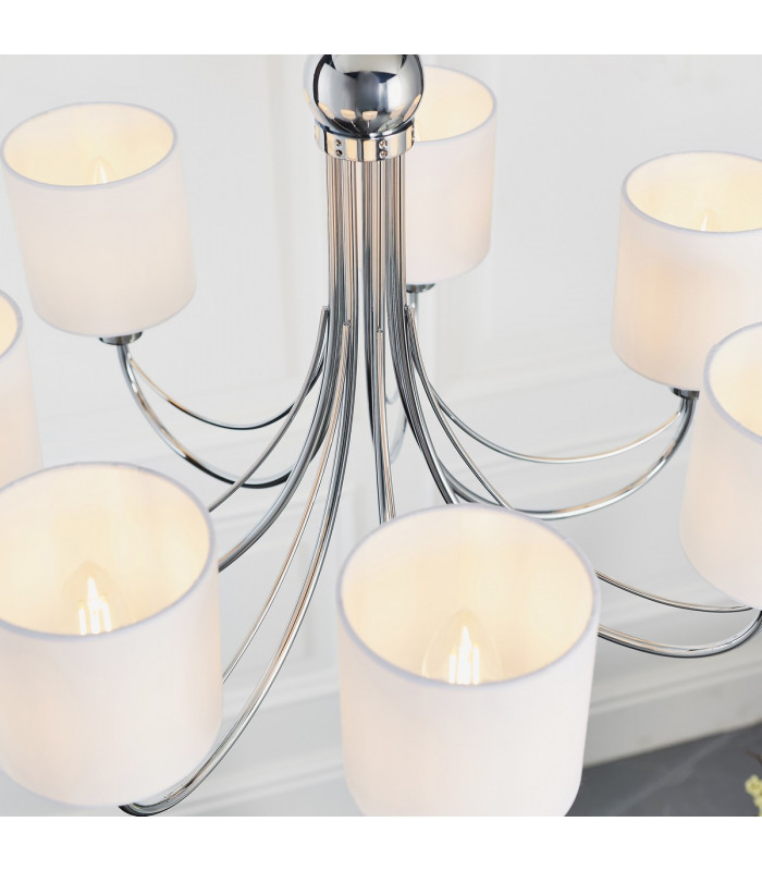 Phantom 7 Light Multi Arm Chandelier Chrome & White Tc Fabric Finish-3