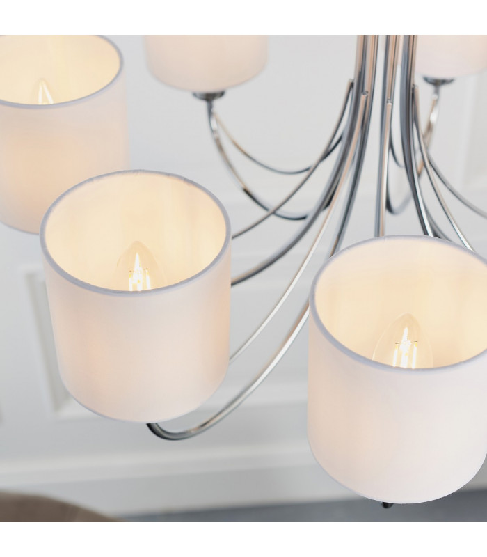 Phantom 7 Light Multi Arm Chandelier Chrome & White Tc Fabric Finish-4