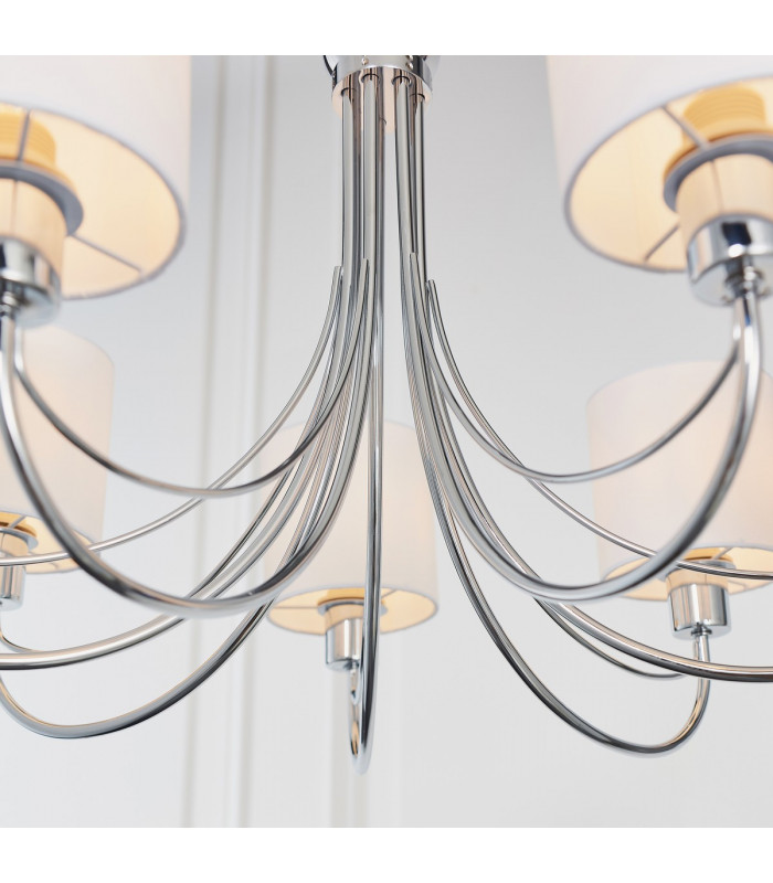 Phantom 7 Light Multi Arm Chandelier Chrome & White Tc Fabric Finish-5