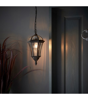 Drayton 1 Light Outdoor Ceiling Lantern Pendant Light Black IP44-1