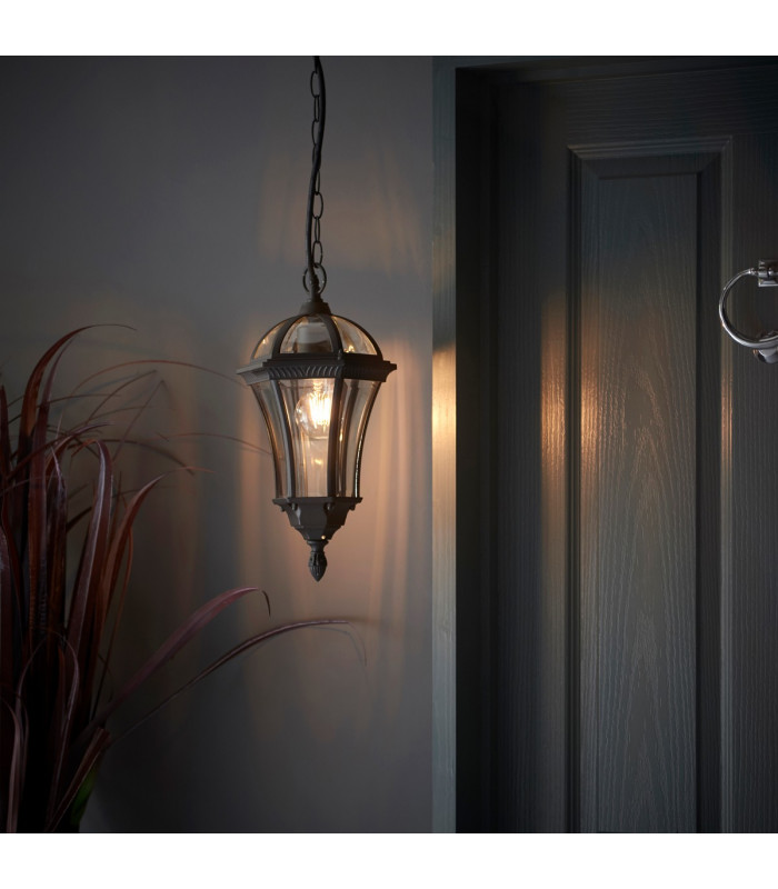 Drayton 1 Light Outdoor Ceiling Lantern Pendant Light Black IP44-1
