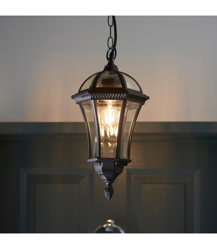 Drayton 1 Light Outdoor Ceiling Lantern Pendant Light Black IP44-2