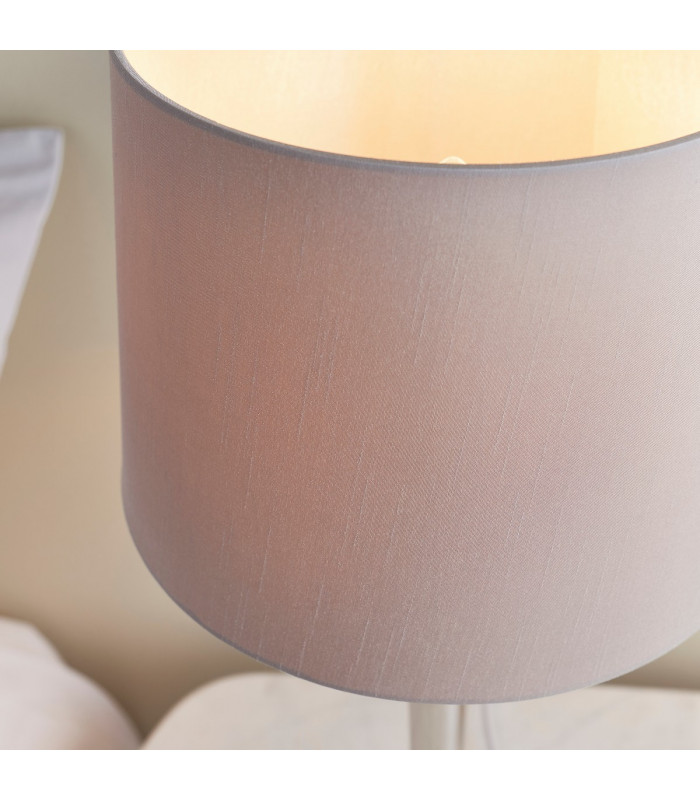 Syon 1 Light Table Lamp Bright Nickel, Mink Faux Silk, E14