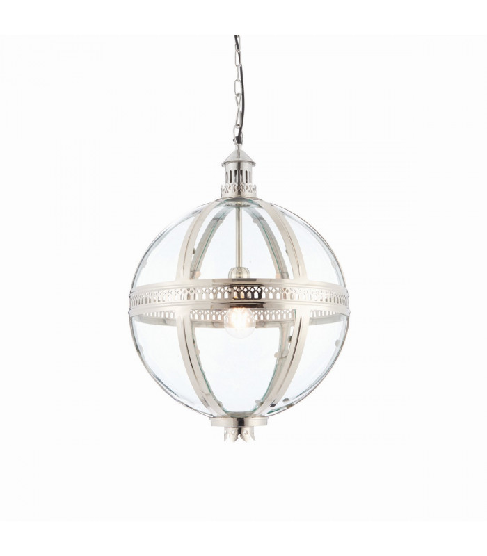 Vienna 1 Light Spherical Pendant Bright Nickel Plated On Solid Brass