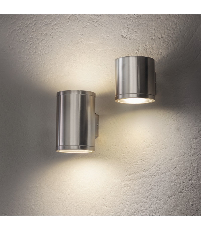 Nio LED 2 Light Outdoor Up Down Wall Marine Grade Brushed Stainless Steel, Glass IP44