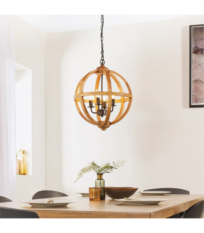 Toba 4 Light Spherical Pendant Mango Wood-1
