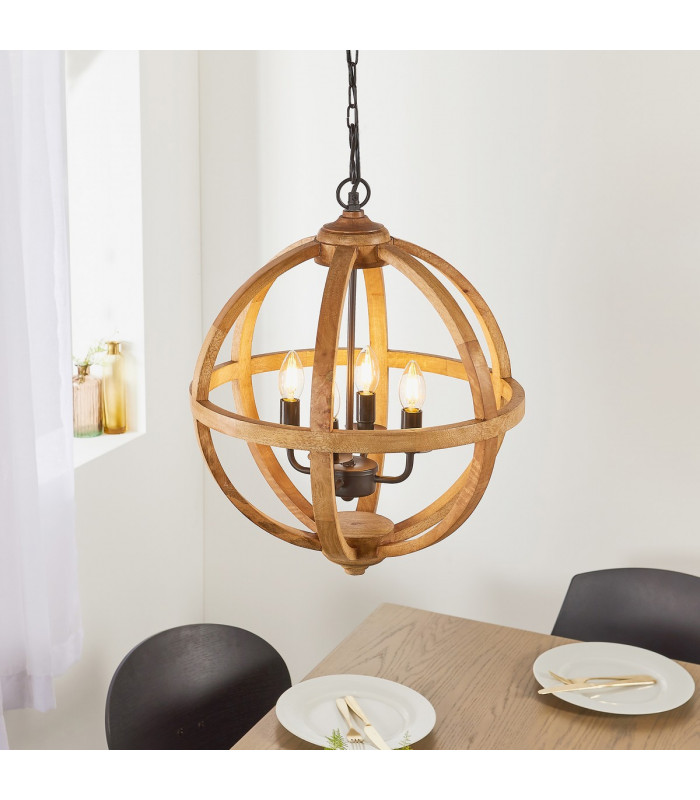 Toba 4 Light Spherical Pendant Mango Wood-2