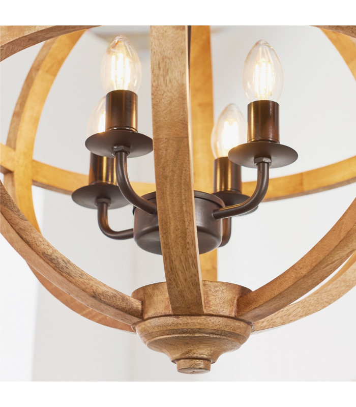 Toba 4 Light Spherical Pendant Mango Wood-3