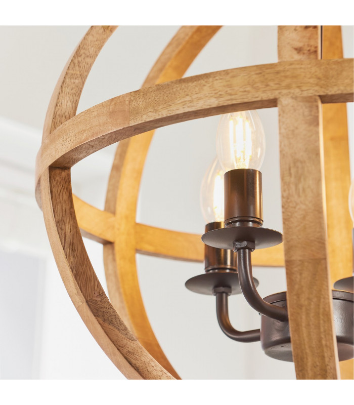 Toba 4 Light Spherical Pendant Mango Wood-4