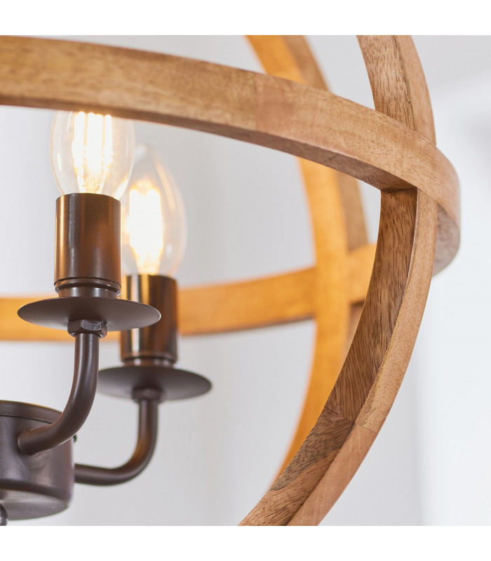 Toba 4 Light Spherical Pendant Mango Wood-5