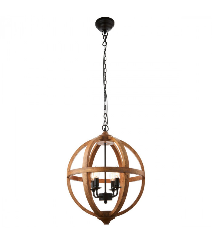 Toba 4 Light Spherical Pendant Mango Wood, Dark Bronze Paint, E14