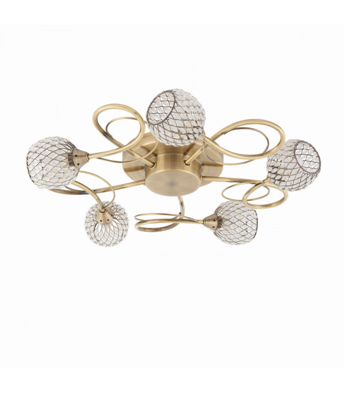 Aherne 5 Light Semi flush Antique Brass With Antique Brass Wire, Bead Shade, G9
