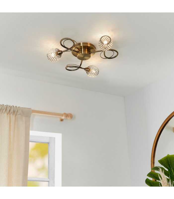 Aherne 3 Light Semi flush Antique Brass-2