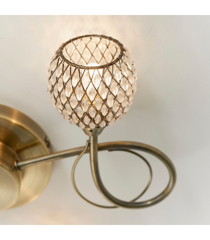 Aherne 3 Light Semi flush Antique Brass With Antique Brass Wire, Bead Shade, G9