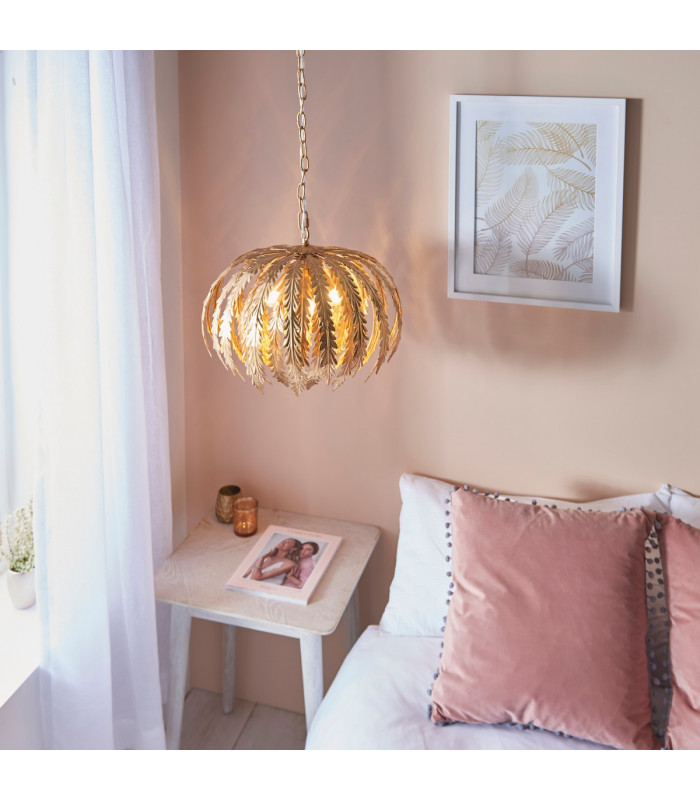 Delphine Floral Leaves 3 Light Spherical Pendant Gold Paint-2