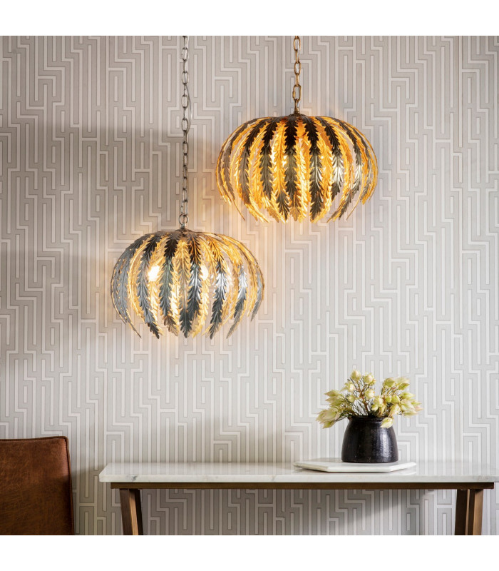 Delphine Floral Leaves 3 Light Spherical Pendant Gold Paint, E14