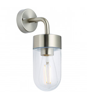 North 1 Light Outdoor Wall Light Brushed Stainless Steel & Clear Glass IP44