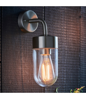 North 1 Light Outdoor Wall Light Brushed Stainless Steel & Clear Glass IP44-1