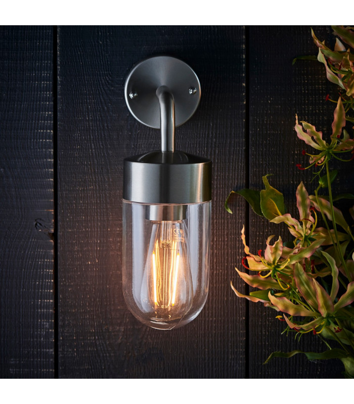 North 1 Light Outdoor Wall Light Brushed Stainless Steel & Clear Glass IP44-2