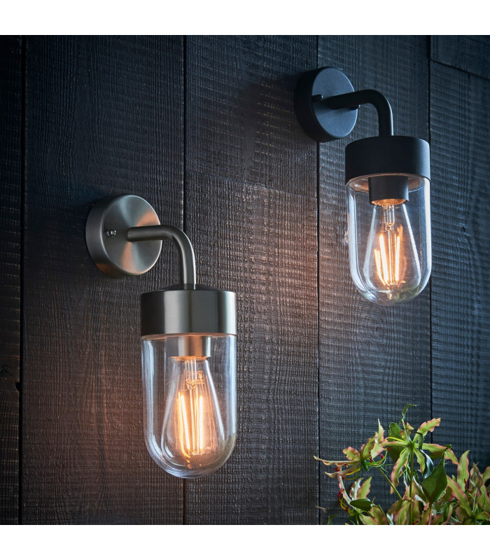 North 1 Light Outdoor Wall Light Brushed Stainless Steel & Clear Glass IP44-3