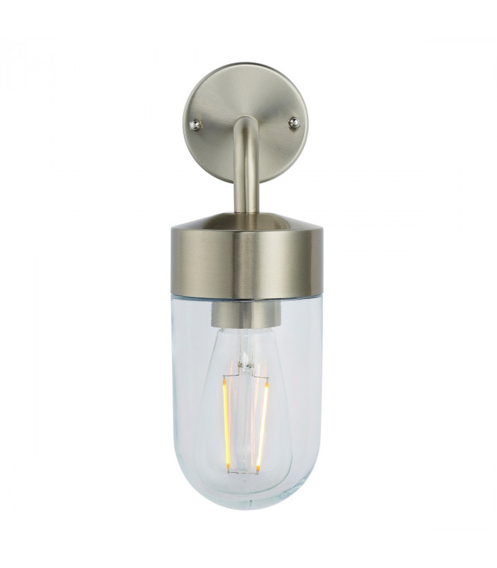North 1 Light Outdoor Wall Light Brushed Stainless Steel & Clear Glass IP44-5