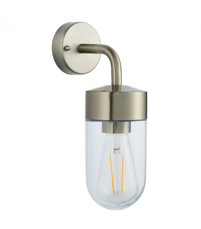 North 1 Light Outdoor Wall Light Brushed Stainless Steel & Clear Glass IP44-6