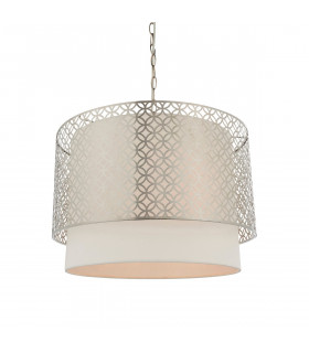 Gilli 3 Light Round Ceiling Pendant Satin Nickel Plate & Vintage White Linen
