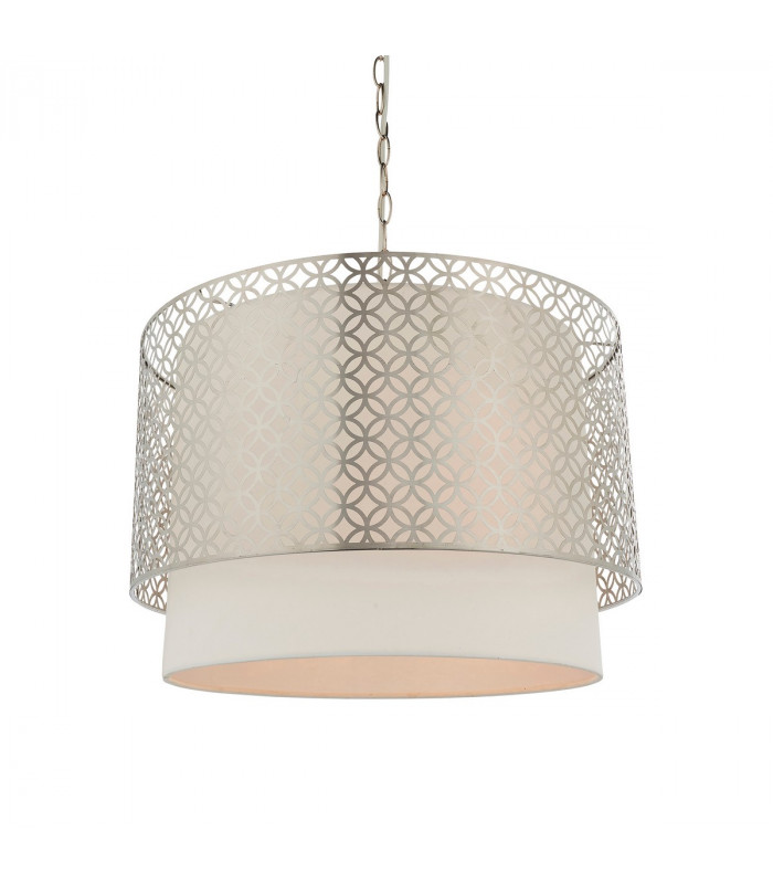 Gilli 3 Light Round Ceiling Pendant Satin Nickel Plate & Vintage White Linen