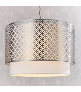 Gilli 3 Light Round Ceiling Pendant Satin Nickel Plate & Vintage White Linen-1