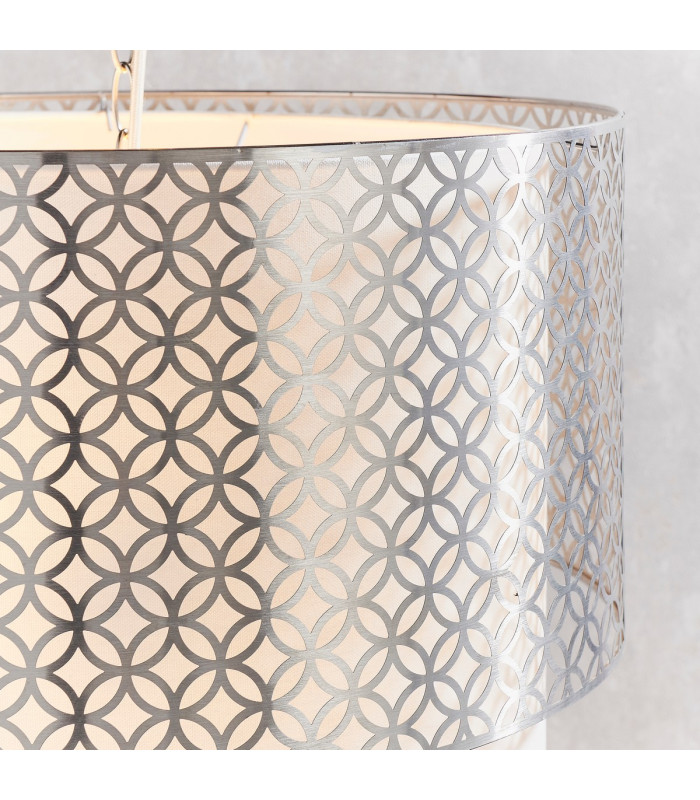 Gilli 3 Light Round Ceiling Pendant Satin Nickel Plate & Vintage White Linen-3