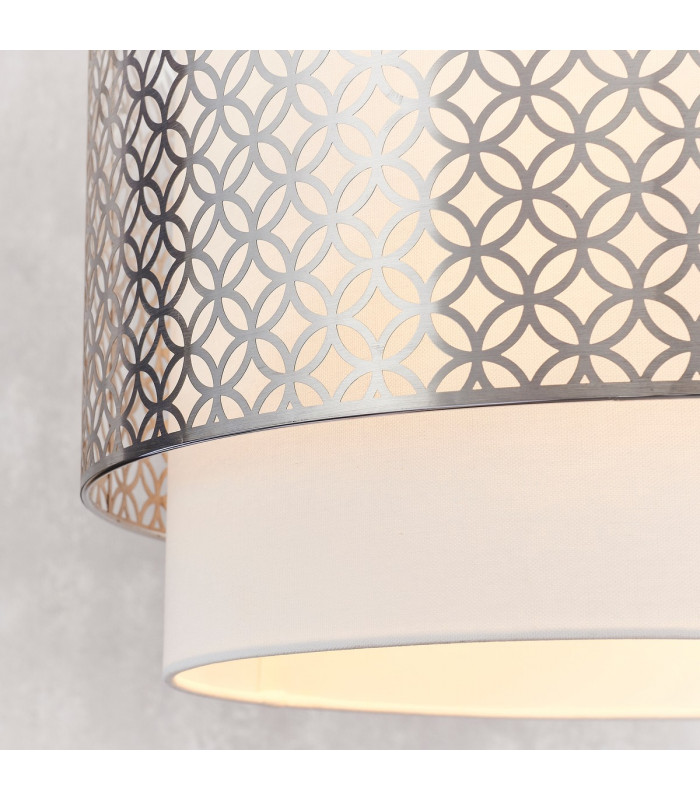 Gilli 3 Light Round Ceiling Pendant Satin Nickel Plate & Vintage White Linen-5