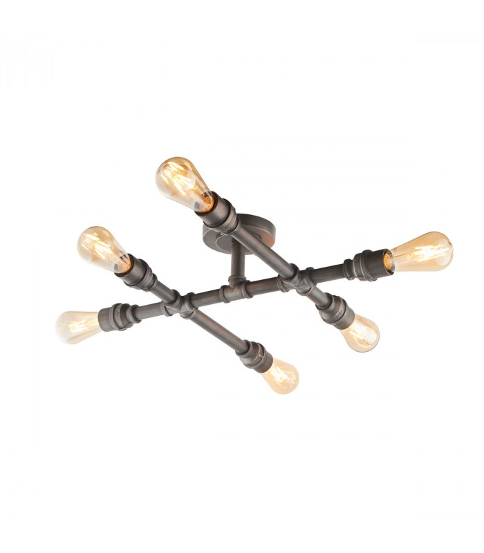 Pipe 6 Light Semi Flush Light Aged Pewter Paint