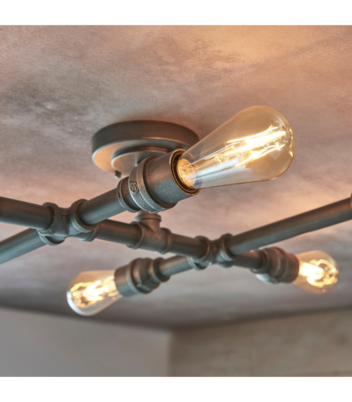 Pipe 6 Light Semi Flush Light Aged Pewter Paint-4