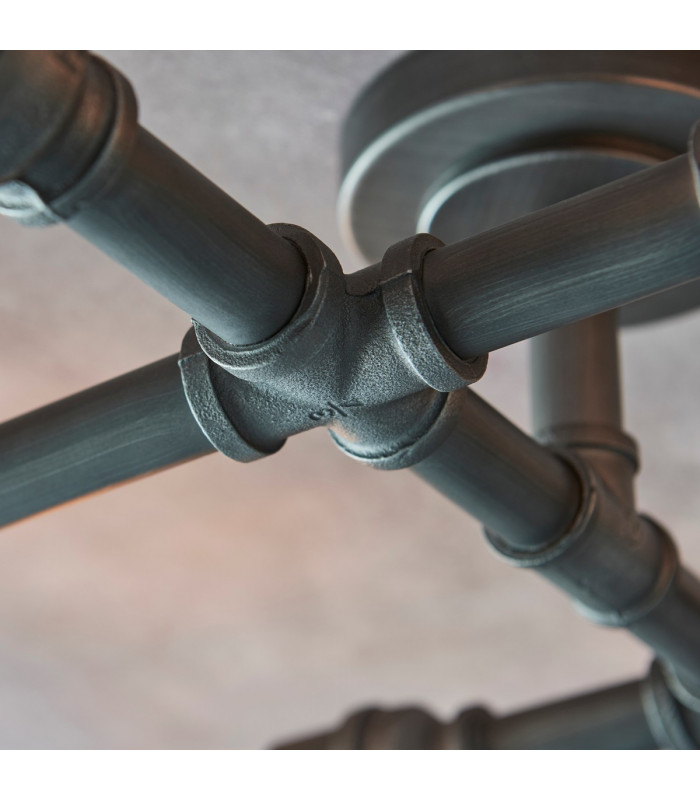 Pipe 6 Light Semi Flush Light Aged Pewter Paint-5