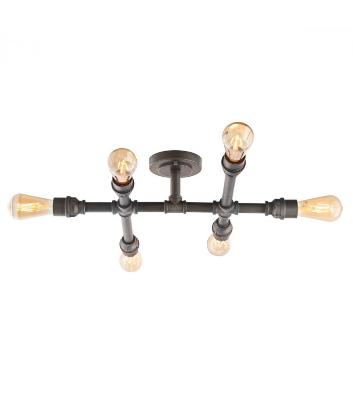 Pipe 6 Light Semi Flush Light Aged Pewter Paint-6