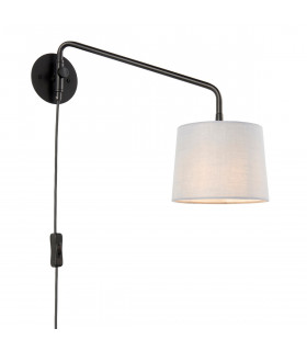 Carlson 1 Light Wall Light Matt Black & Light Grey Cotton Mix
