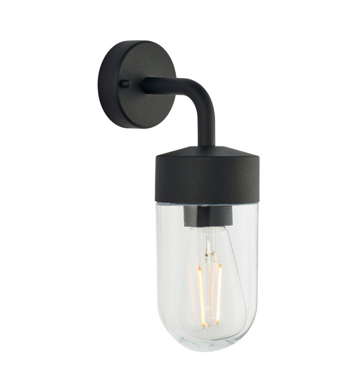 North 1 Light Outdoor Wall Light Textured Matt Black & Clear Glass IP44