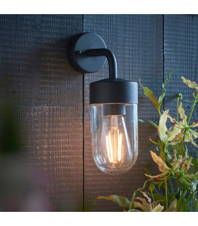 North 1 Light Outdoor Wall Light Textured Matt Black & Clear Glass IP44-1